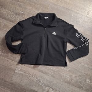 adidas Black Quarter-Zip Cropped Pullover with Sleeve Logo, No Size Tag